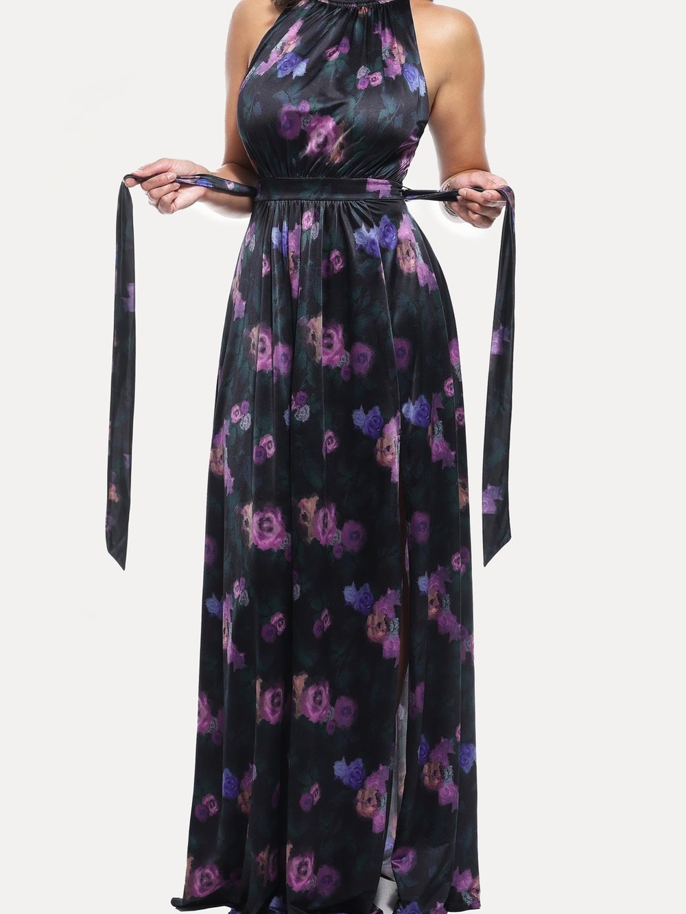 Popilush Built-in Shapewear Draped High Neck Maxi Dress